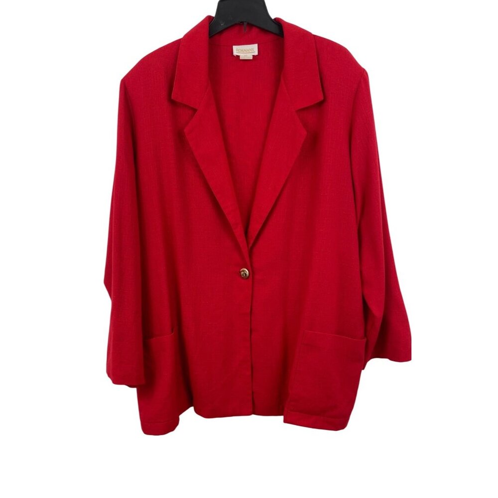 Roamans Red Blazer Jacket Women Size 20W Single Button Front Long Sleeve Pockets